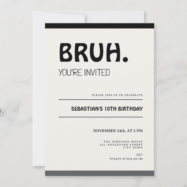 Bruh 10th Birthday Invitation Teens Boy Party Einladung (Vorderseite)