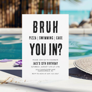 BRUH, are you in? Swimming Boy Birthday Einladung