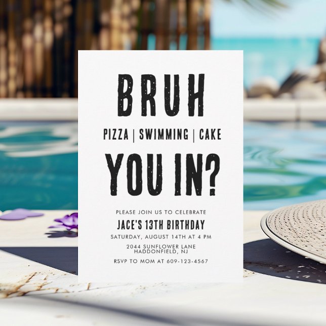 BRUH, are you in? Swimming Boy Birthday Einladung (Von Creator hochgeladen)