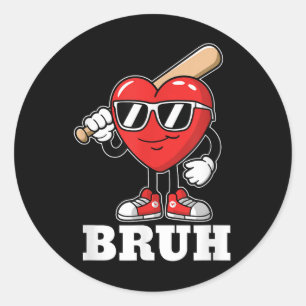 Bruh Baseball Heart Funny Kids Boys Mens Valentine Runder Aufkleber
