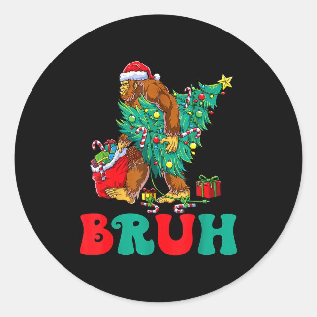 Bruh Bigfoot Christmas Funny Christmas Tree Xmas S Runder Aufkleber (Vorderseite)
