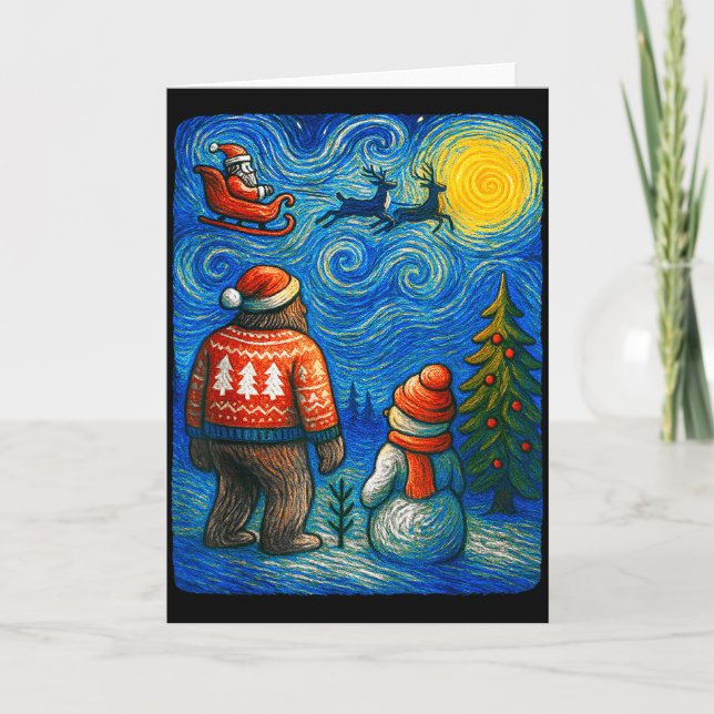 Bruh Bigfoot Snowman Starry Night Christmas Xmas M Karte (Vorderseite)