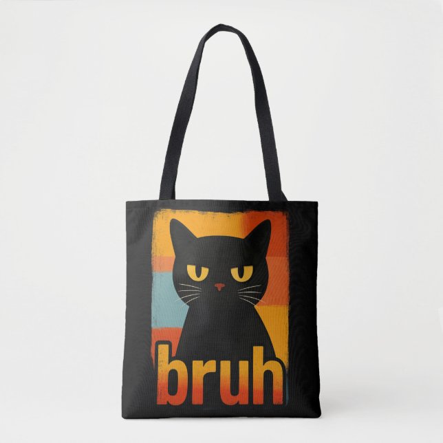 Bruh Black Cat Funny Retro Vintage Meme Tasche (Vorderseite)