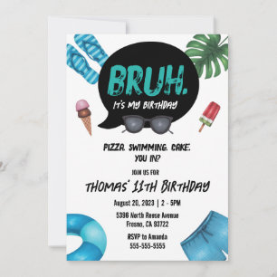 Bruh Boy Poolparty-Einladung für Teenager Tweens Einladung