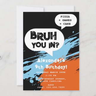 Bruh Boy's Birthday Graffiti Orange Blue Speech  Einladung