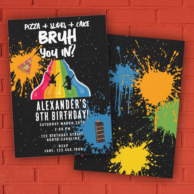 Bruh Boy's Birthday Indoor Slide Park Playground Einladung (Bruh Boy's Birthday Indoor Slide Park Playground Invitation)