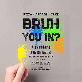 Bruh Boy's Birthday Party Neon Graffiti Teenager Acryleinladungen