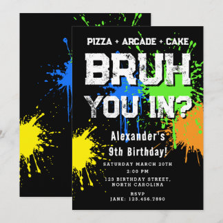 Bruh Boy's Birthday Party Neon Graffiti Teenager Einladung