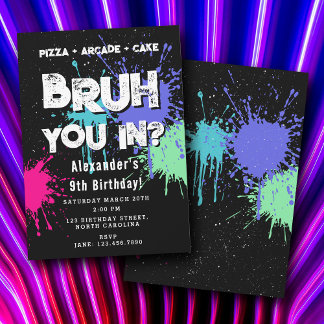 Bruh Boy's Birthday Party Neon Graffiti Teenager Einladung