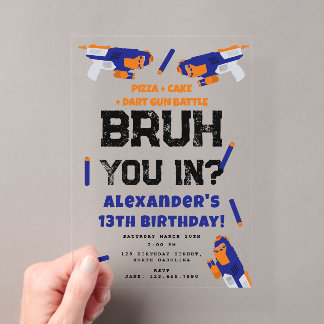 Bruh Boy's Birthday Party Teenager Dart Gun Battle Acryleinladungen