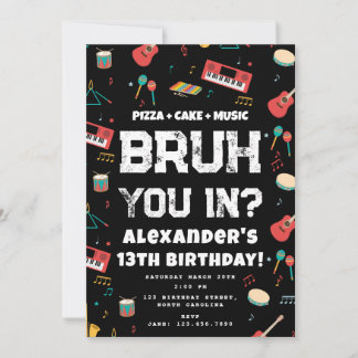 Bruh Boy's Birthday Party Teenager Music Band Einladung