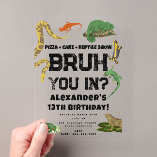 Bruh Boy's Birthday Party Teenager Reptile Show Acryleinladungen