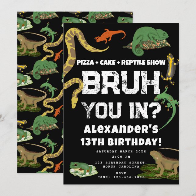 Bruh Boy's Birthday Party Teenager Reptile Show Einladung (Vorne/Hinten)