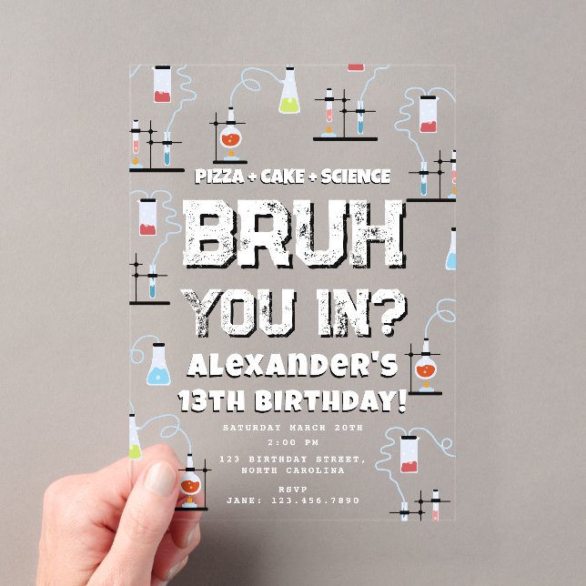 Bruh Boy's Birthday Party Teenager Science Theme Acryleinladungen (Insitu (Handheld))
