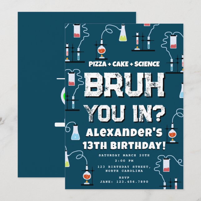 Bruh Boy's Birthday Party Teenager Science Theme Einladung (Vorne/Hinten)