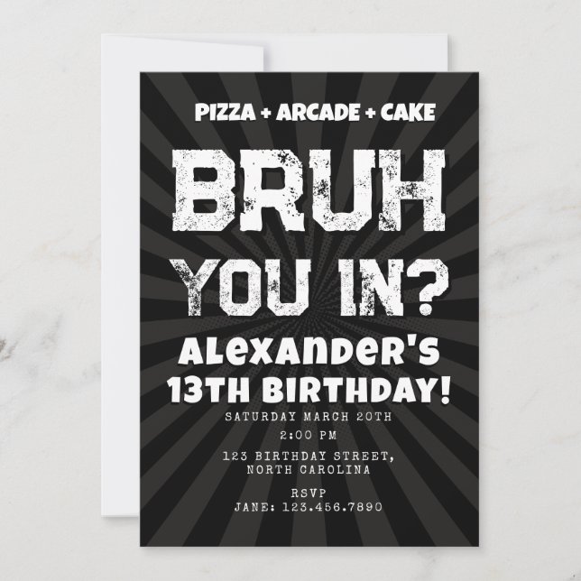 Bruh Boy's Birthday Party Teenager Teen Boy Einladung (Vorderseite)
