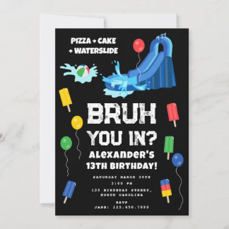 Bruh Boy's Birthday Party Teenager Waterslide Einladung