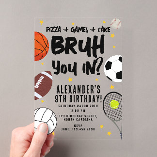 Bruh Boy's Birthday Teen Sports Athletic Games Acryleinladungen