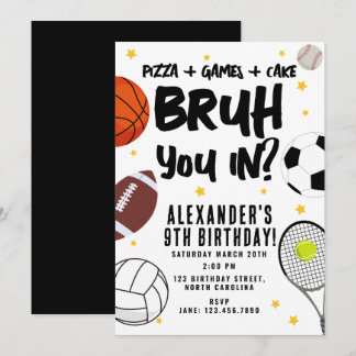 Bruh Boy's Birthday Teen Sports Athletic Games Einladung