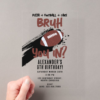 Bruh Boy's Birthday Teen Sports Football Game Acryleinladungen