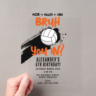 Bruh Boy's Birthday Teen Sports Volleyball Game Acryleinladungen