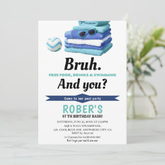 BRUH Boys Blue Pool Party Geburtstag Einladung