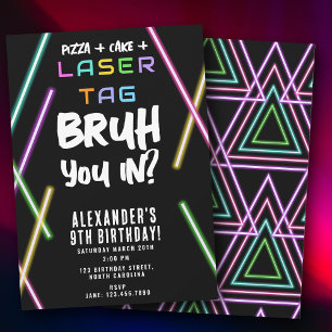 Bruh Boys Geburtstags-Neon-Lasertag Einladung