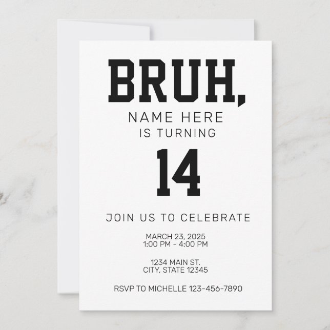 Bruh Bro Birthday Invitation Einladung (Vorderseite)