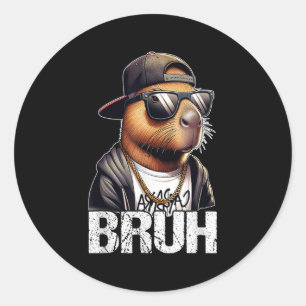 Bruh Capybara Sungles Boys Mens Funny Capybara Lov Runder Aufkleber