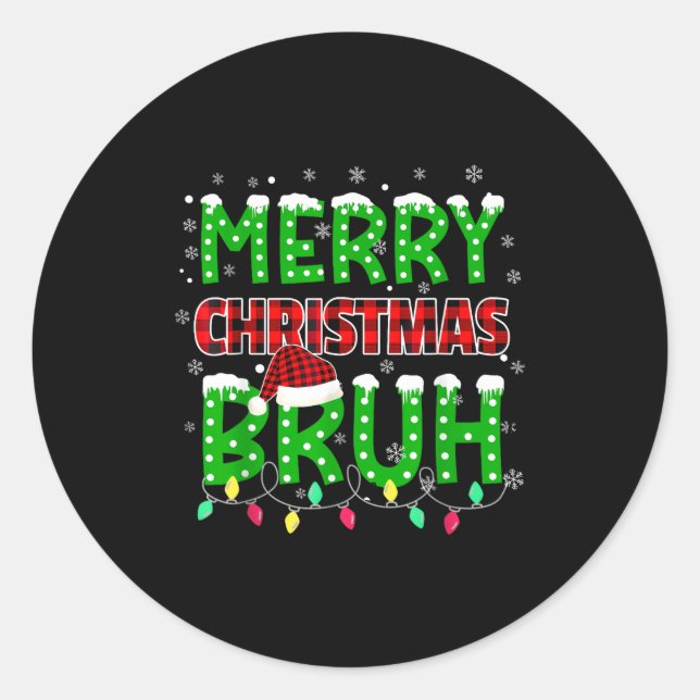 Bruh Christmas Red Plaid  Runder Aufkleber (Vorderseite)