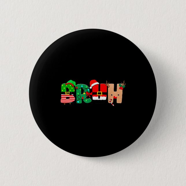 Bruh Christmas Tree Xmas Elf Santa Rudolph Pajamas Button (Vorderseite)