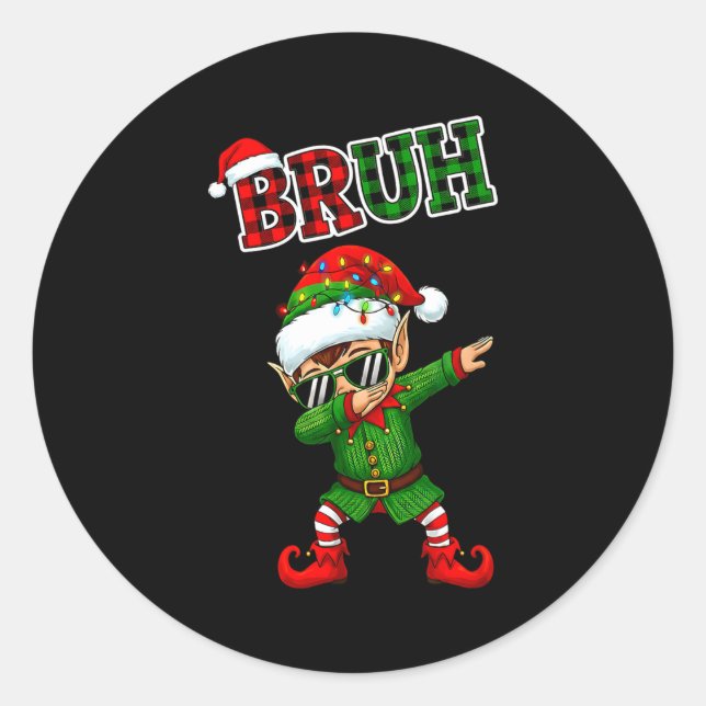 Bruh Dabbing Elf Funny Kids Years Pajamas Christma Runder Aufkleber (Vorderseite)