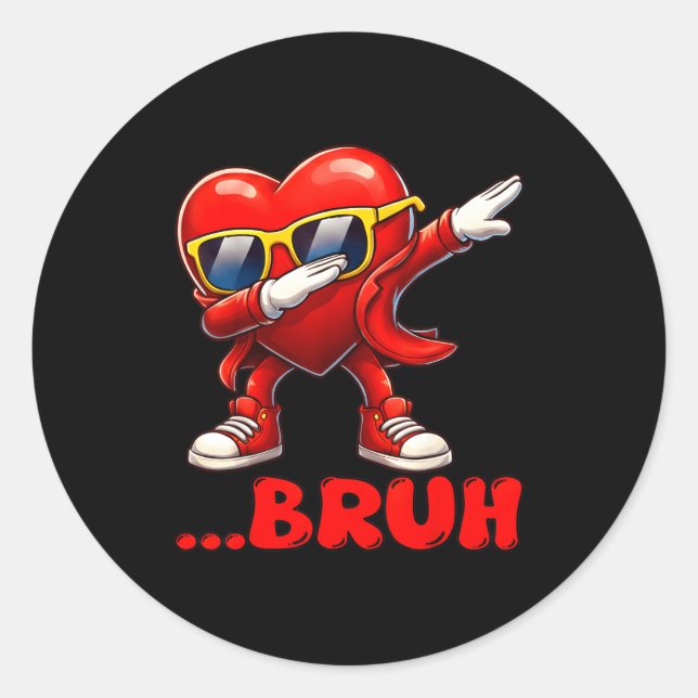 Bruh Dabbing Heart Funny Kids Boys Mens Valentine  Runder Aufkleber (Vorderseite)