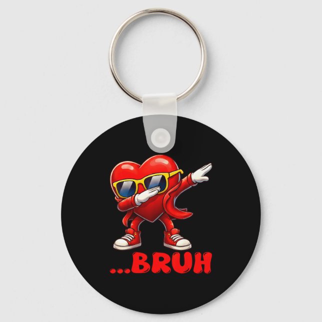 Bruh Dabbing Heart Funny Kids Boys Mens Valentine  Schlüsselanhänger (Vorderseite)