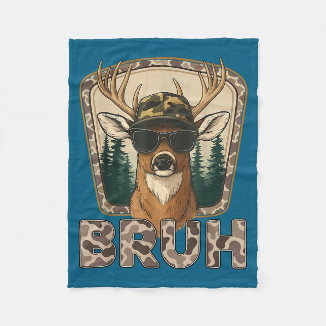 Bruh Deer Hunter Funny Deer Hunting Camo Men Teens Fleecedecke (Vorderseite)