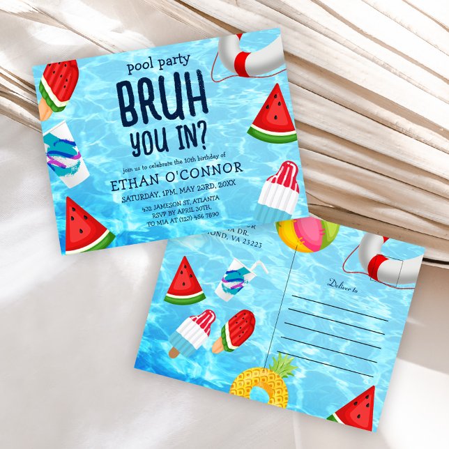 Bruh dir im Pool Party Kindergeburtstag Einladungspostkarte (Bruh You In Pool Party Kids Birthday Invitation Postcard)