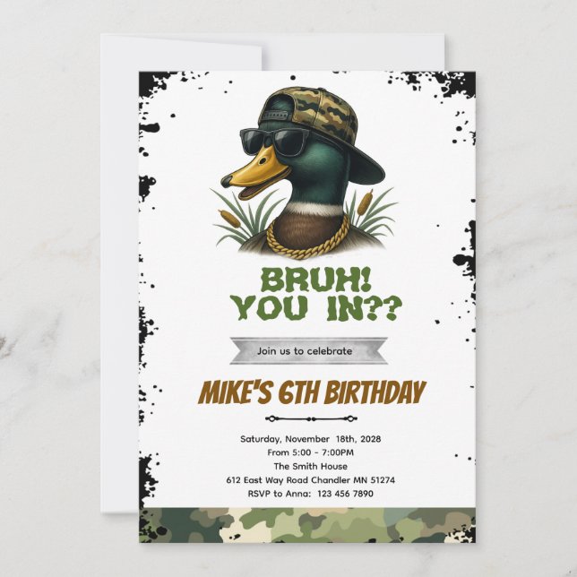 Bruh duck hunting birthday invitation einladung (Vorderseite)