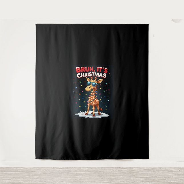 Bruh Es ist Weihnachten Giraffe Funny Dabbing Long Wandteppich (Vorderseite)