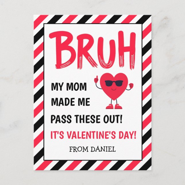 Bruh Funny Boys Valentine's Card for School Friend Postkarte (Vorderseite)