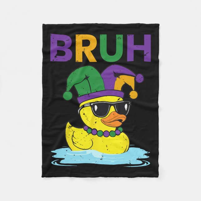 Bruh Funny Duck Mardi Gras Rubber Duck with Jester Fleecedecke (Vorderseite)