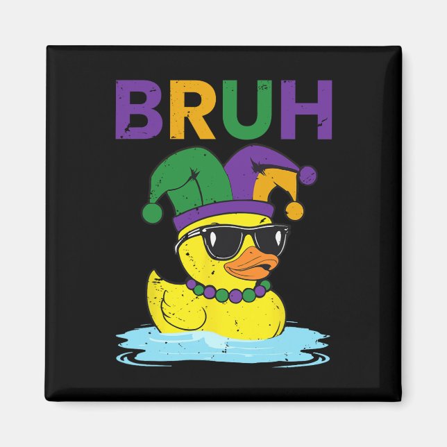 Bruh Funny Duck Mardi Gras Rubber Duck with Jester Magnet (Vorne)