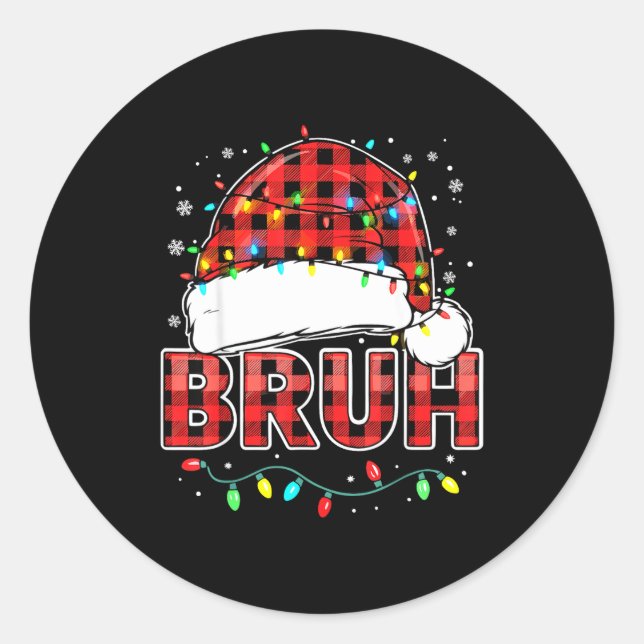 Bruh Funny Santa Hat Lights Christmas  Runder Aufkleber (Vorderseite)