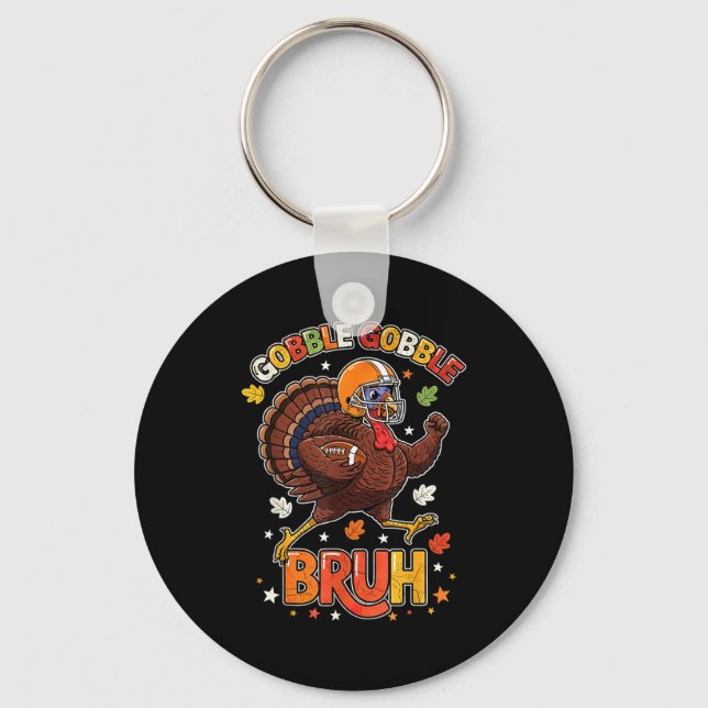 Bruh Funny Thanksgiving Turkey Gobble Football Boy Schlüsselanhänger (Vorderseite)