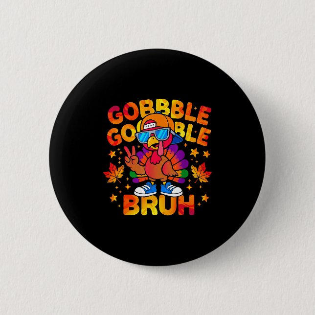 Bruh Funny Thanksgiving Turkey Gobble Outfit Boys  Button (Vorderseite)