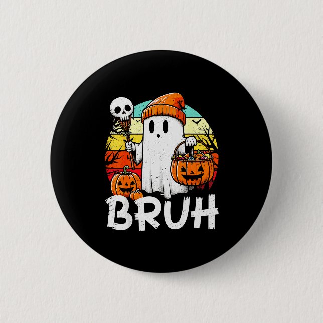 Bruh Ghost Funny Halloween Boo Soky Halloween Bruh Button (Vorderseite)