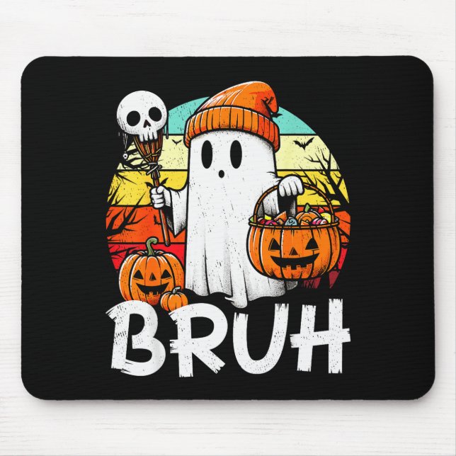 Bruh Ghost Funny Halloween Boo Soky Halloween Bruh Mousepad (Vorne)