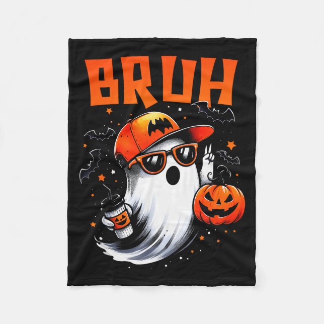 Bruh Ghost Halloween Cute Ghost Trick Or Treat Can Fleecedecke (Vorderseite)