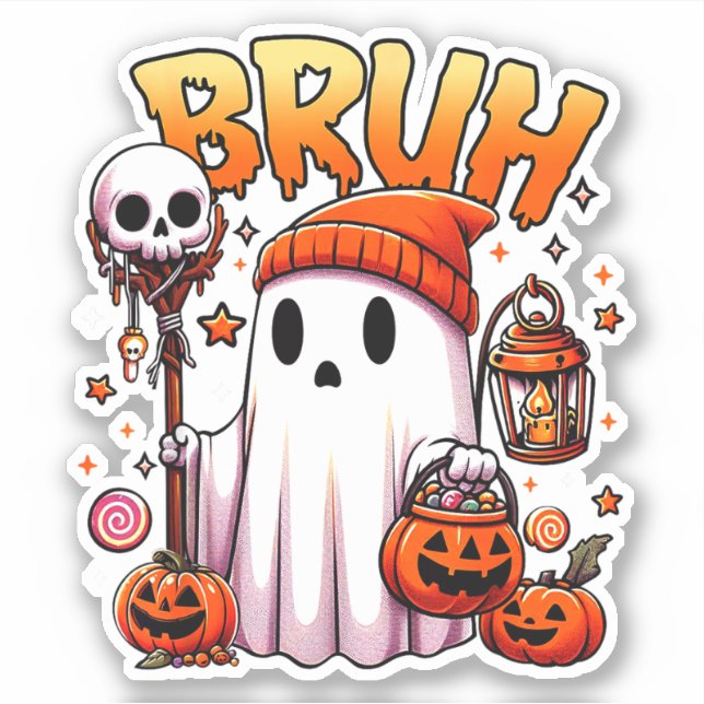 Bruh Ghost Halloween Niedlich Ghost Trick oder Tre Aufkleber (Vorderseite)