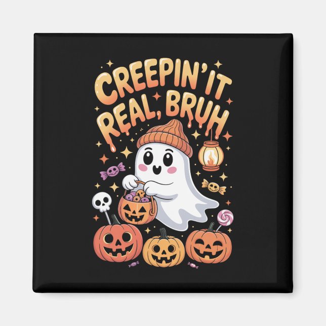 Bruh Ghost Halloween Niedlich Ghost Trick oder Tre Magnet (Vorne)