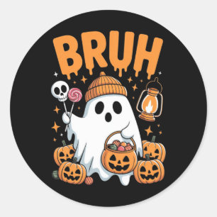 Bruh Ghost Halloween Niedlich Ghost Trick oder Tre Runder Aufkleber